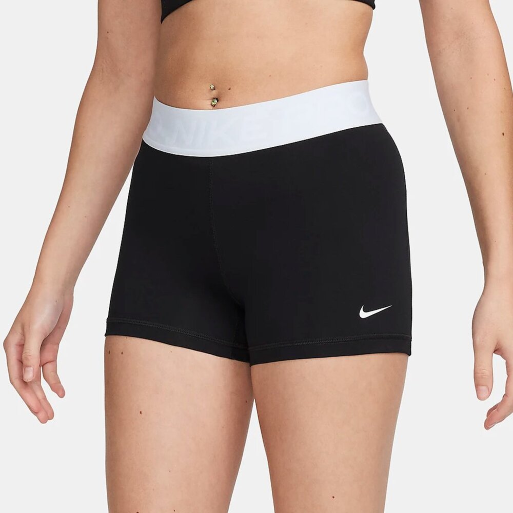Nike Pro Womens 3" DriFIT Training Shorts Black Blue Tint White Large CZ9857-020